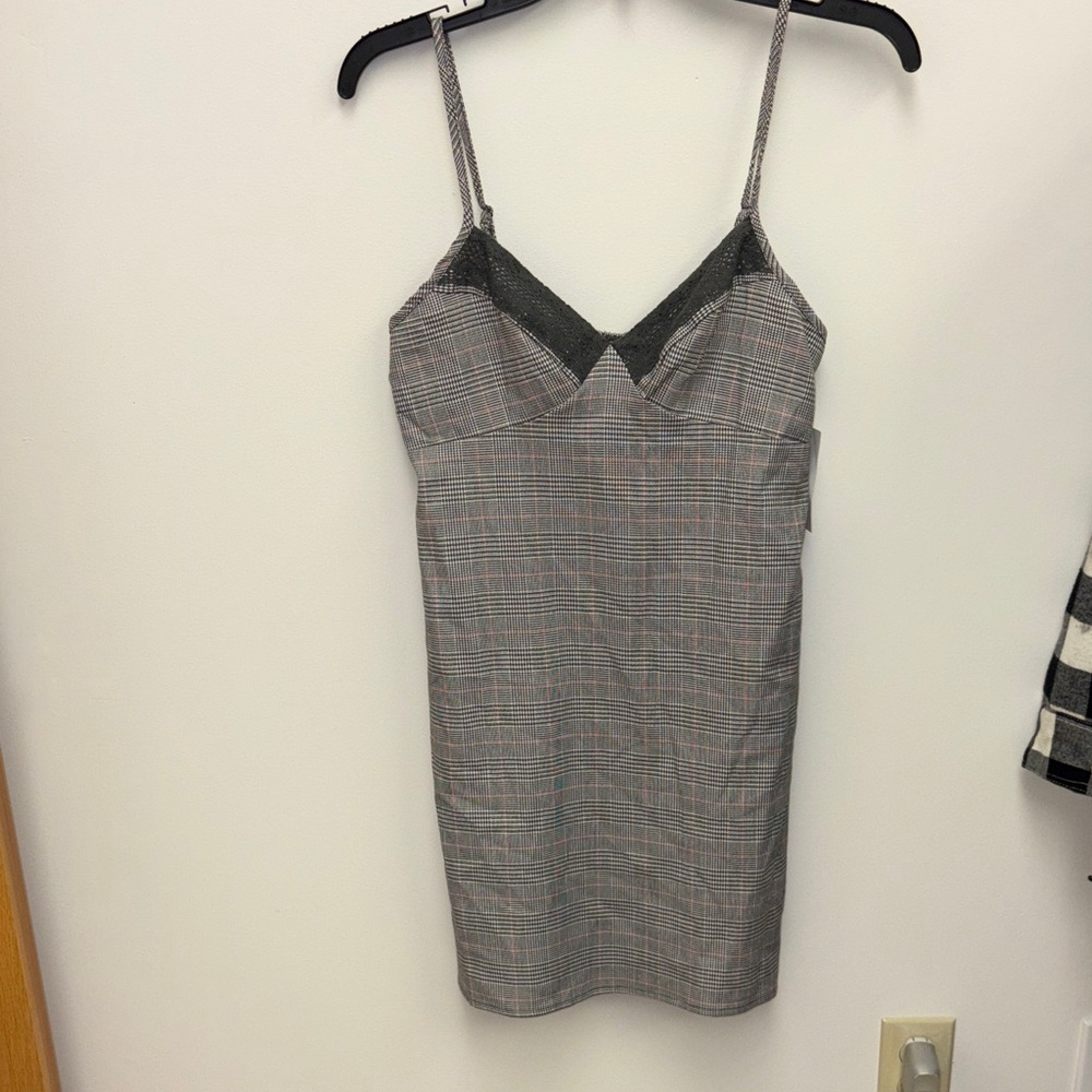 Kingston Gray Plaid Lace-Trim Mini Dress